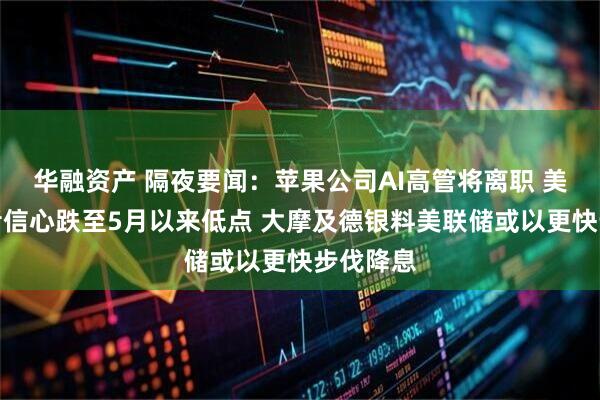 华融资产 隔夜要闻：苹果公司AI高管将离职 美国消费者信心跌至5月以来低点 大摩及德银料美联储或以更快步伐降息